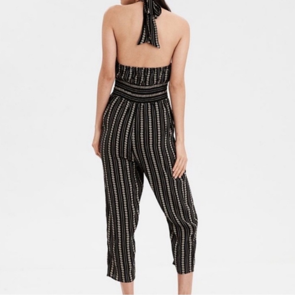 American Eagle Floral striped halter cropped jumpsuit small - Picture 2 of 13